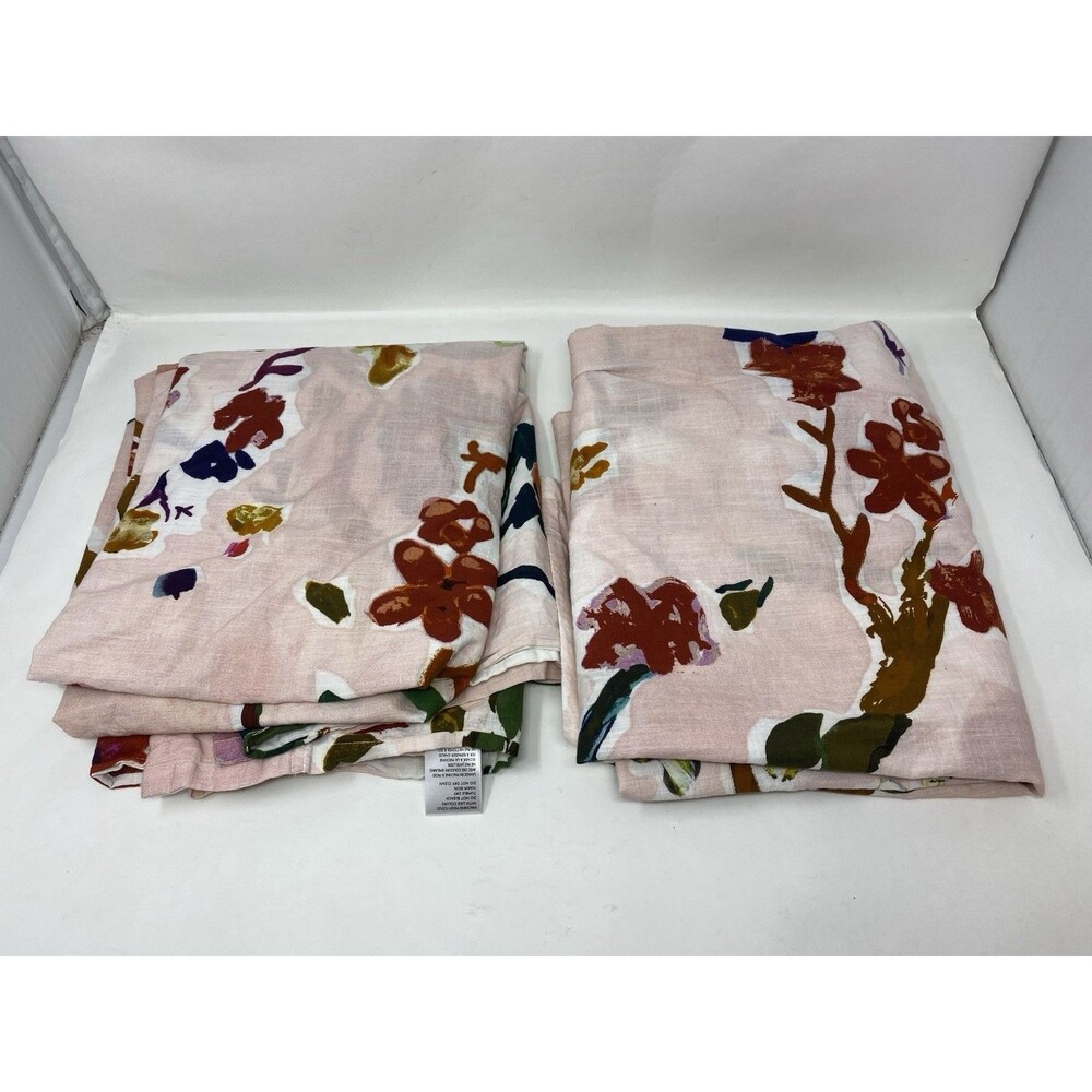 Anthropologie Sheer Floral Curtains Two Panels 50"x 84" Multicolor Cecilia Pink